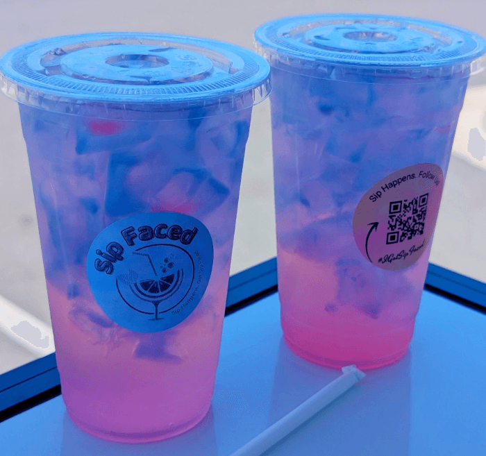 Two pink Sip Faced drinks